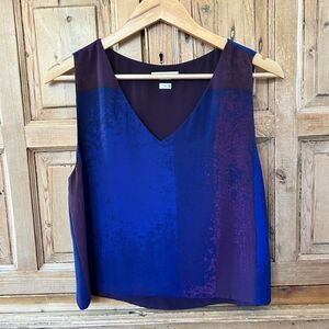 Babaton Medium‎ Tank Blue Purple Abstract Stripe Pattern V-Neck Flowy Artizia